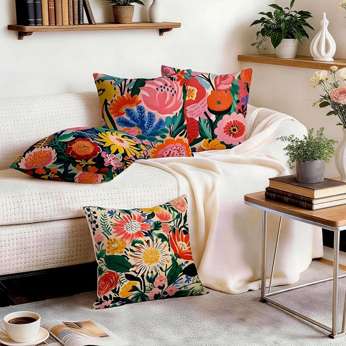 OBSEDE Floral Decorative Throw Pillow Covers 18x18 Set of 4, Double-Sided Print - Image 9