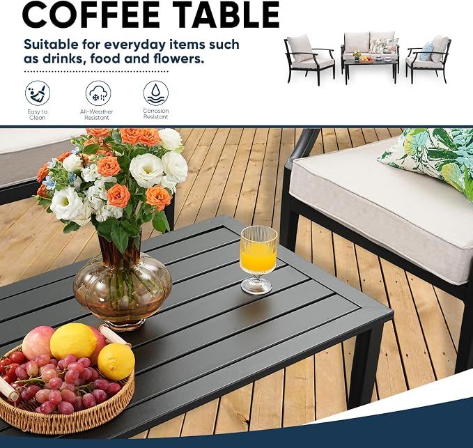 4 Piece Outdoor Patio Furniture Set, Oversized Metal Conversation Set - Image 6