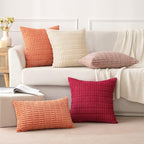 MIULEE Corduroy Decorative Throw Pillow Covers 20x20 Coral Pack of 2 | Soft - Image 3