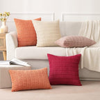 MIULEE Corduroy Decorative Throw Pillow Covers 18x18 Coral Pack of 2 | Soft - Image 3