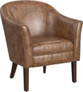 HomePop Modern Barrel Accent Chair, Distressed Brown Faux Leather by HomePop