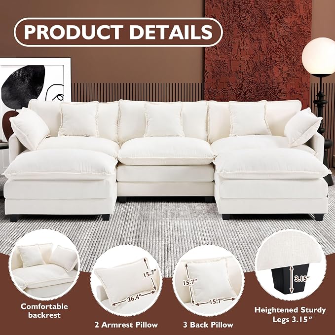 Ihanherry 111.4" U Shaped Cloud Couch Modern Modular Sectional Sofa - Image 3
