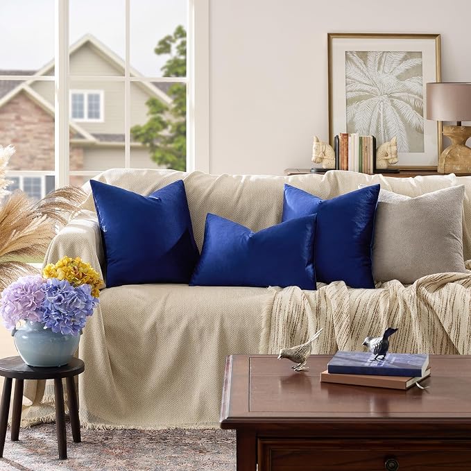 GIGIZAZA Royal Blue Velvet Throw Pillow Covers 12x20 Pack of 2 | Decorative - Image 2