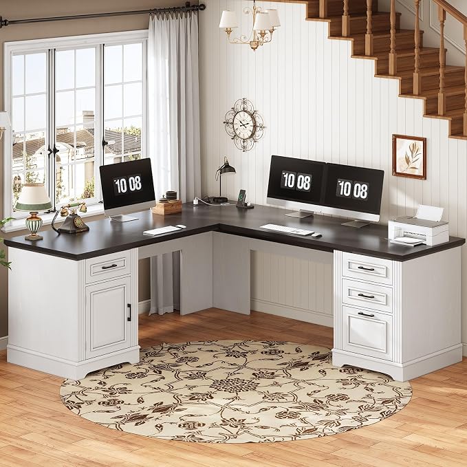 SEDETA Farmhouse 69" Executive L Shaped Desk, Home Office Desk by SEDETA