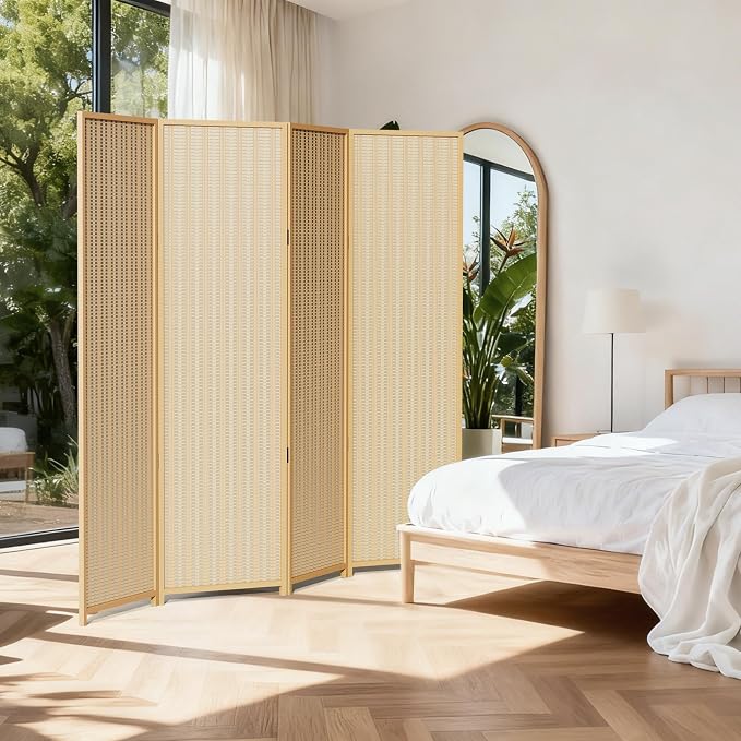 4 Panel Room Divider and Extra Wide Folding Privacy Screen, Bamboo Room Divider - Image 7