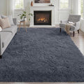 Area Rug Living Room Bedroom: 5x7 Fluffy Plush Shag Carpet Grey | by Luxturiy