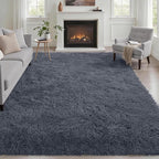 Area Rug Living Room Bedroom: 5x7 Fluffy Plush Shag Carpet Grey | by Luxturiy