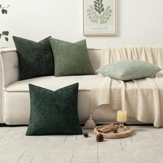 MIULEE Soft Decorative Chenille Pillow Covers Forest Green 18x18 Pack of 4 | - Image 5