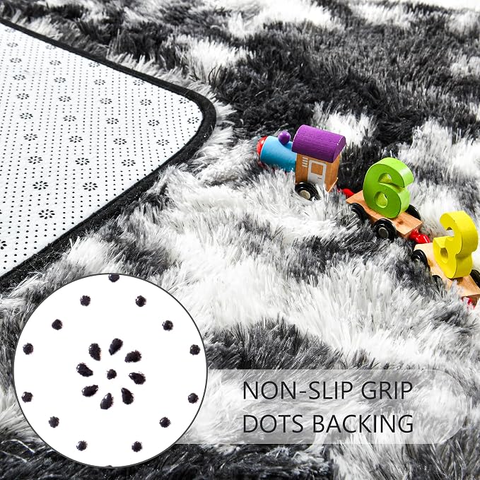 Noahas 4x6 Tie-Dyed Black and White Fluffy Area Rug Non-Slip - Image 6