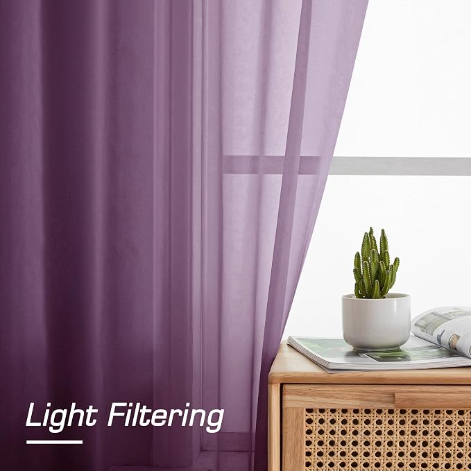 Plum Sheer Curtains 63 Inches Long 2 Panels Set, Light Filtering Voile Fimly - Image 4