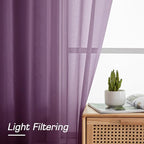 Plum Sheer Curtains 63 Inches Long 2 Panels Set, Light Filtering Voile Fimly - Image 4