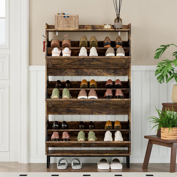 BORNOON Shoe Cabinet with 3 Flip Drawers Narrow Shoe Storage Cabinet Organizer - Image 7
