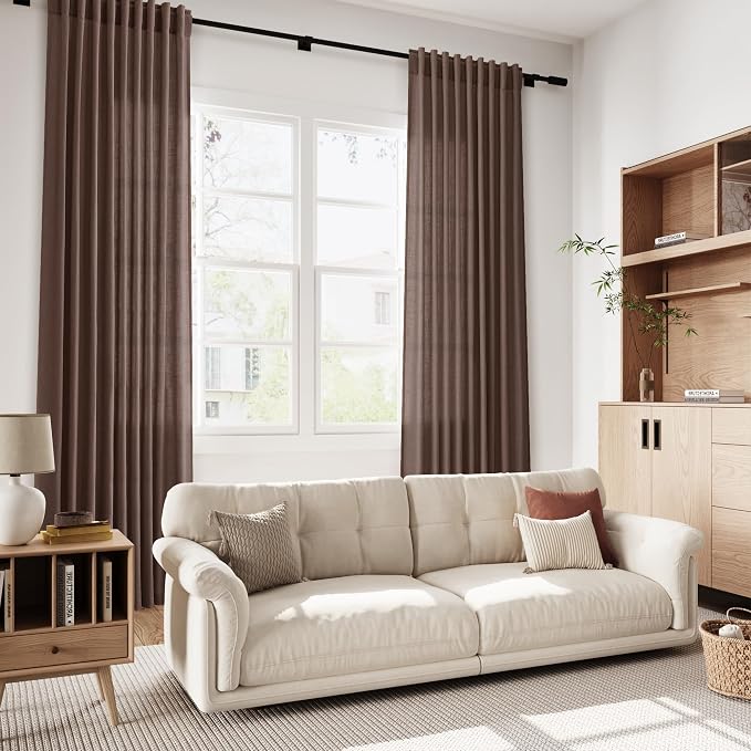 Cappuccino Linen Blend Light Filtering Back Tab Curtains 96 Inches Long - Image 6