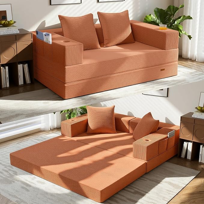 COMAX Futon Sofa Bed, 4‑in‑1 Convertible Sofa Bed, Folding Boneless Couches by COMAX