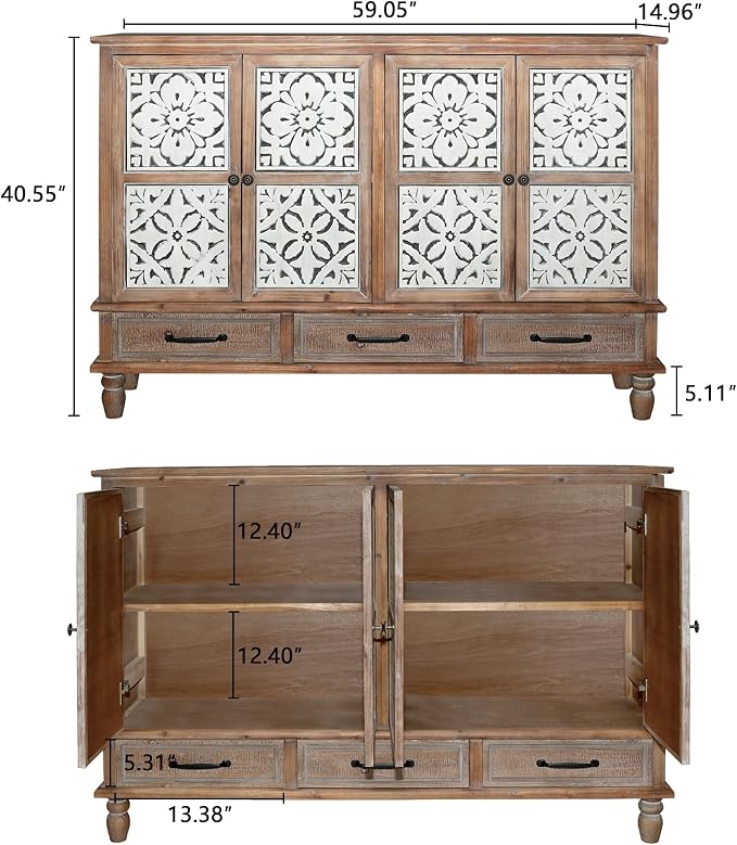 LKTART 59" Vintage Sideboard Buffet Cabinet - Image 2