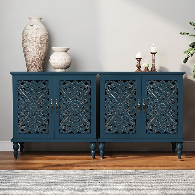 ARTPOWER Accent Cabinet with 2 Doors, Vintage Carved Wood Storage Cabinet by PowerofArtBetterforLife