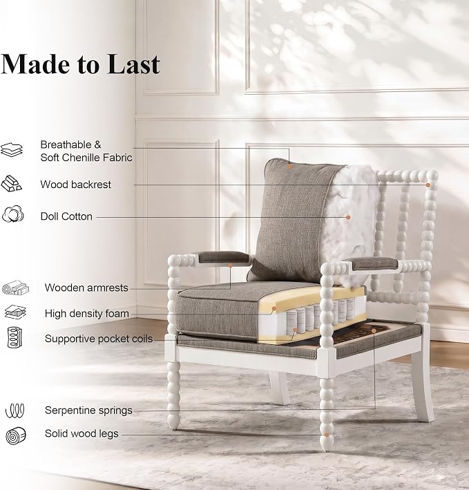 DUHOME Linen Fabric Spindle Accent Chairs Set of 2 - Image 6