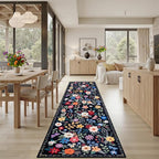 PLHXFR 3x10 Washable Runner Rug：Floral Indoor Kitchen Soft Carpet Black | - Image 4