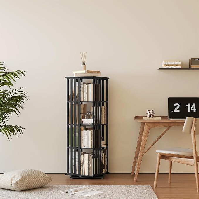 YOWOS Rotating Bookshelf Tower, 360° Display Spinning Bookcase, Bamboo - Image 3