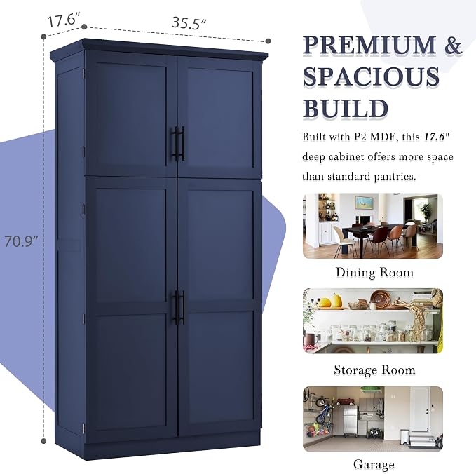 VilroCaz Freestanding Kitchen Pantry Tall Storage Cabinet, Wooden Kitchen - Image 5