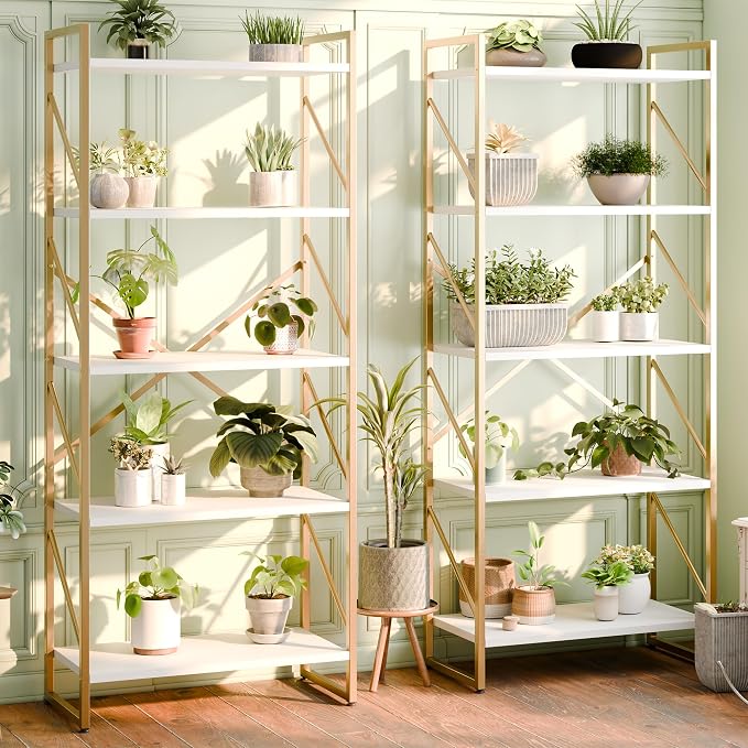Shintenchi 2 Pieces 5 Tiers Bookshelf, Classically Tall Bookcase Shelf - Image 3
