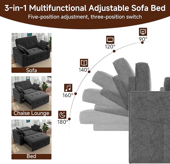Loveseat Sleeper Sofa, 3-in-1 Convertible Sofa Bed, Pull Out Couch - Image 4