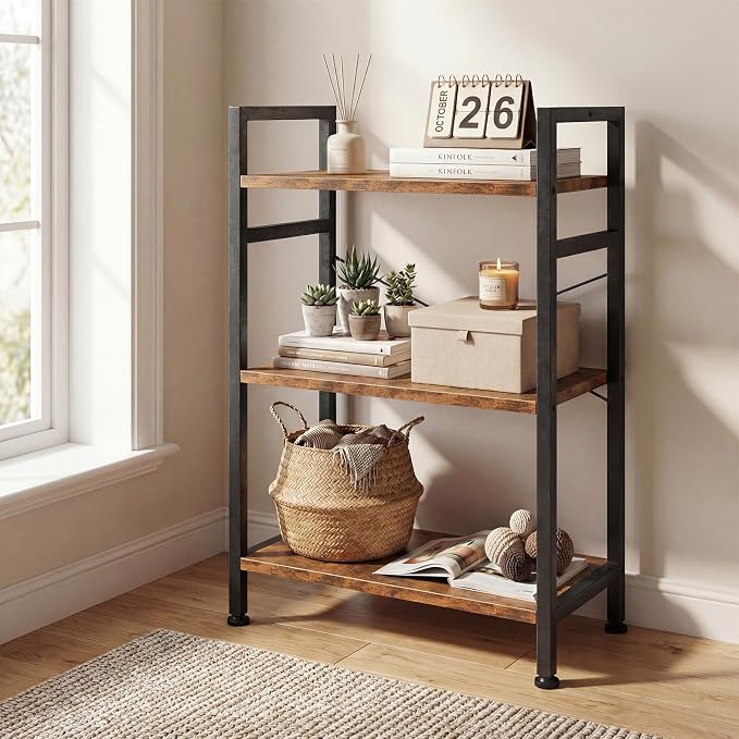DUMOS 3 Tiers Open Bookshelf, Classic Freestanding Tall Display Shelf, Sturdy - Image 2