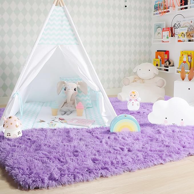 Amdrebio Purple Fuzzy Plush Area Rug 5x7 - Image 7