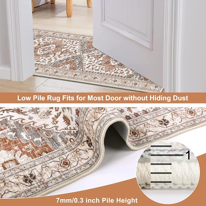 Yamaziot Washable Runner Rug, 2x8 Non-Slip Boho Vintage Hallway Kitchen Rug | - Image 4