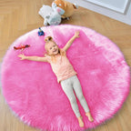 duduta Hot Pink Faux Fur Sheepskin Round Rug 4x4 ft, Fluffy Shag Circle Rug | by duduta