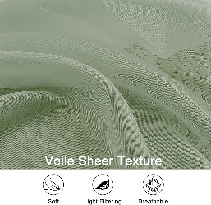 Sage Green Sheer Curtains 108 Inches Long - Image 3