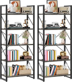 DWVO 5 Tier Bookshelf 2 Pack, Industrial Bookshelves Open Shelf Bookcase - Image 7