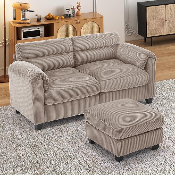 HAOMARKETS Corduroy 2-Piece Sofa Set, Upholstered Ottoman and Loveseat 2-Seater - Image 6