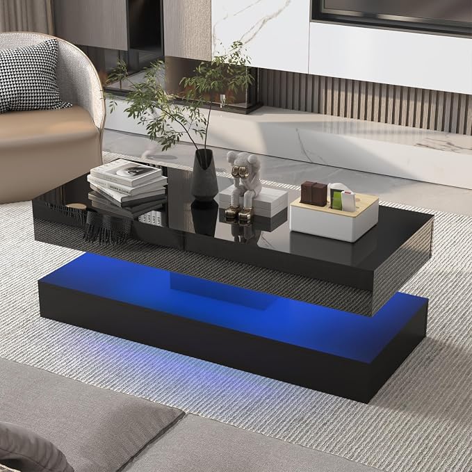 Uspeedy 47.3in Large High Glossy LED Coffee Table - Image 8
