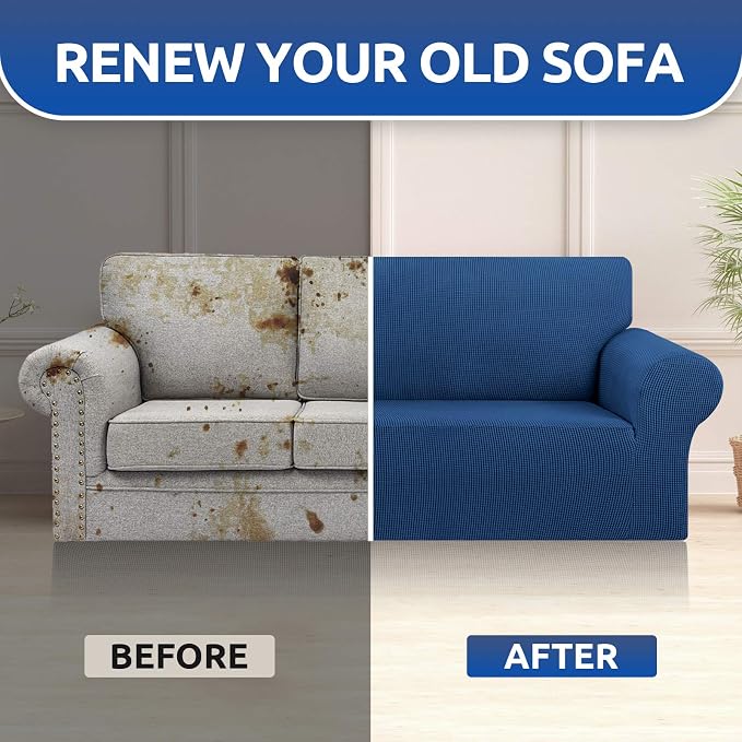 Stretch Couch Covers for Sofa, 3 Cushion Couch Slipcover, Classic Blue - Image 8