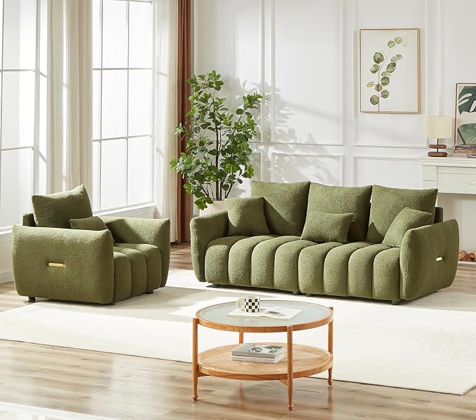 Antetek Set of 3 Teddy Sofa for Living Room, Modern 2 Units Deep Seat Sofa - Image 5