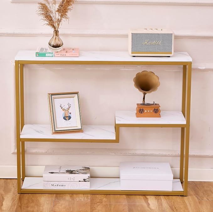 loglus Console Table for Entryway, Faux Marble MDF Sofa Table - Image 3