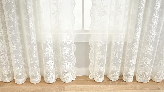 YJ YANJUN Vintage Lace Curtains 63 Inches Length- Elegant Victorian Floral - Image 4