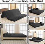 60" Boneless Couch, 5-in-1 Convertible Sofa Bed Tri Folding Mattress - Image 4