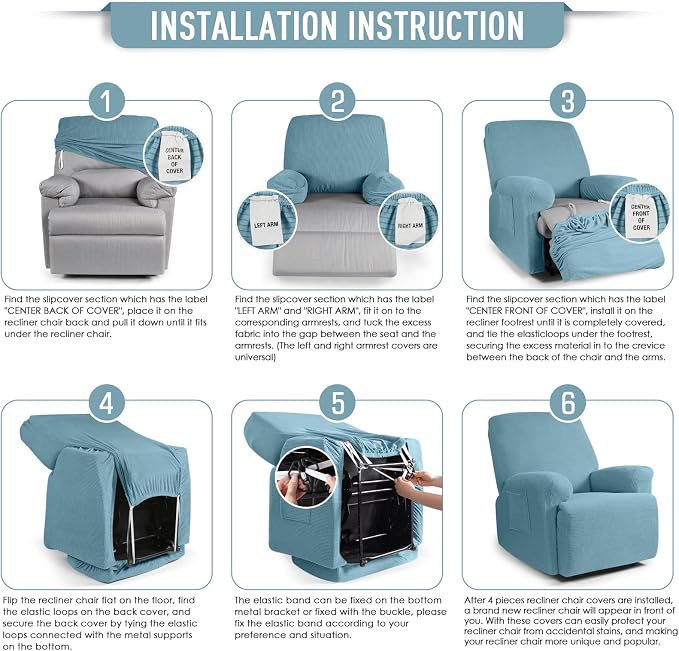 TAOCOCO Recliner Cover 4-Pieces, Recliner Stretch Sofa Slipcover, Recliner - Image 6