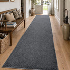 2x10 Dark Grey Solid Runner Rug Washable Non-Slip - Image 3
