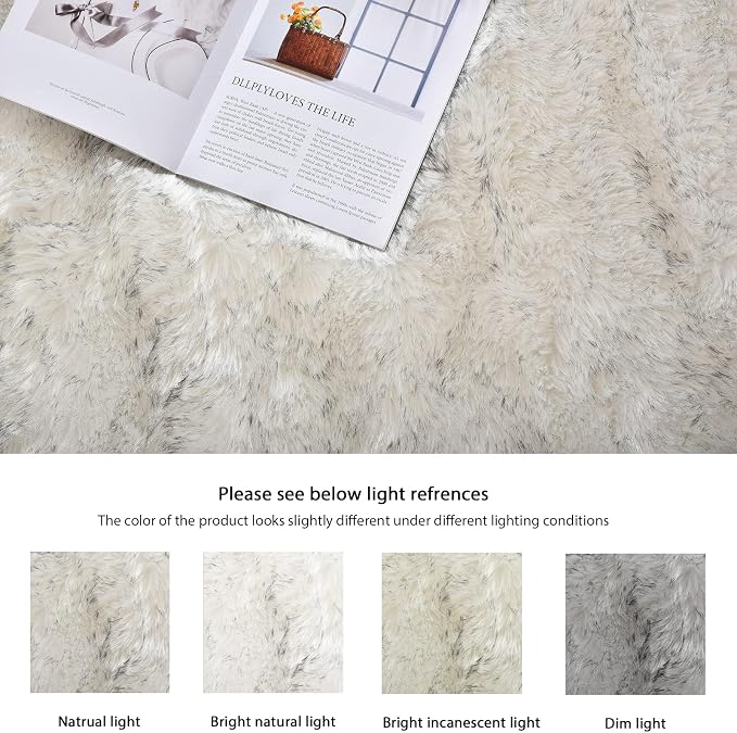 ORINOVA 5x7 Area Rug White and Gray Washable Shaggy Faux Sheepskin Fur Rug - Image 8