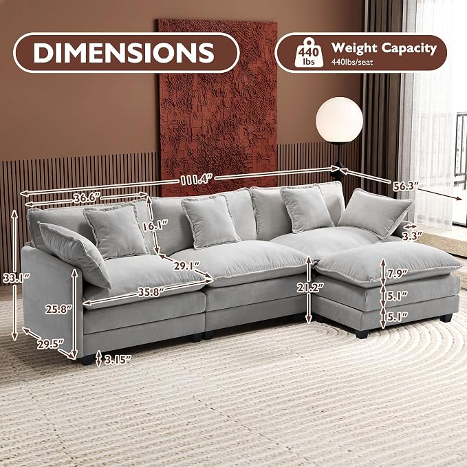 Ihanherry 111.4" L Shaped Modern Sofa Modular Sectional Cloud Couch - Image 2