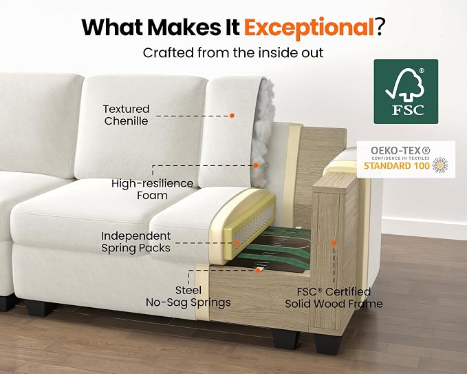 CHIC HOUSE Module for Modular Oversized Couch, Corduroy Customizable Chaise - Image 9