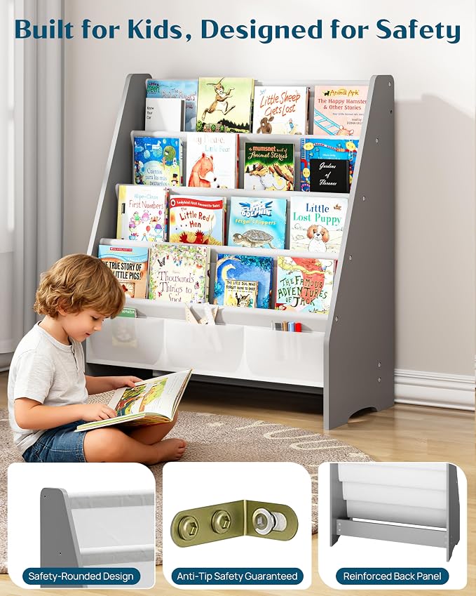 SEIRIONE Sturdy Kids Bookshelf, 4-Tier Book Shelf - Image 4
