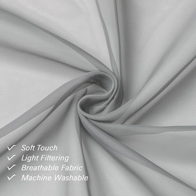 Light Grey Sheer Curtains 63 Inch Length 2 Panels, Light Filtering Solid Voile - Image 6
