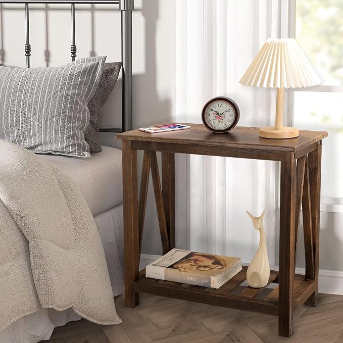 End Side Table with Storage Shelf Rectangle Narrow Nightstand Console Tables - Image 4