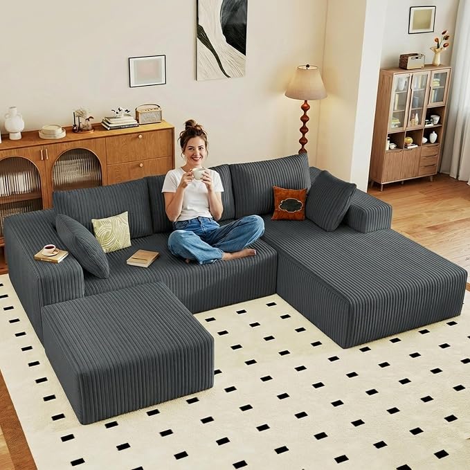 95" Cloud Sectional Couch U-Shaped Chaise by ODUWA