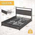 Lifezone Queen Bed Frame with 2-Tier Storage Headboard, Metal Platform Bed - Image 2