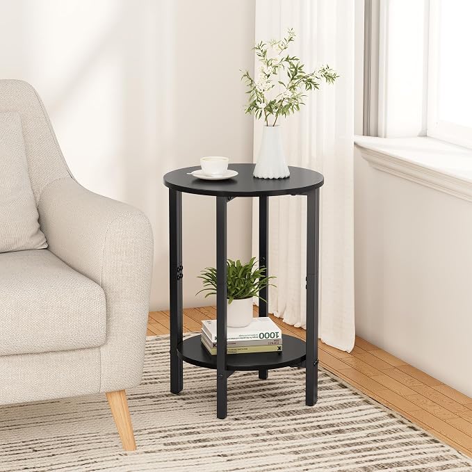 Vagusicc Side Table, Small End Table, 2 Tier Couch Side Tables, Small Round - Image 2